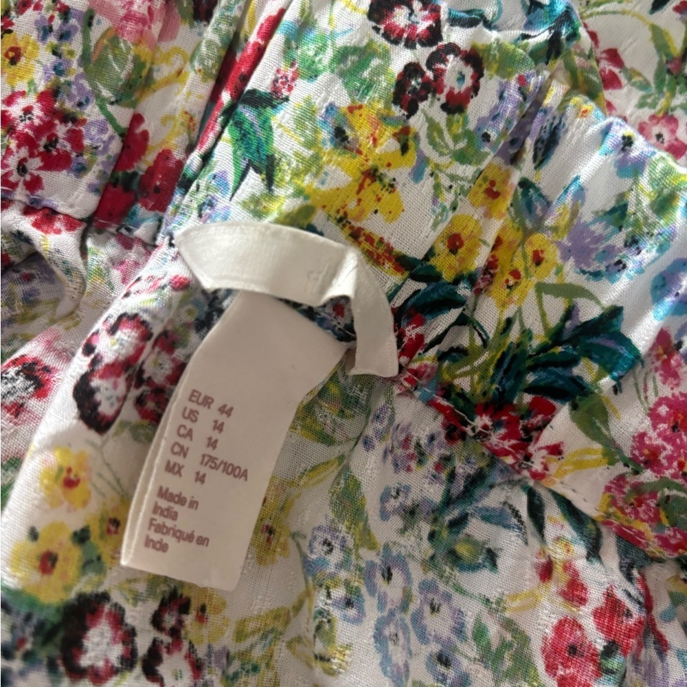 H&M MULTICOLOR FLORAL OFF THE SHOULDER CASUAL RELAXED STYLE TUNIC BLOUSE SIZE 14 - Picture 10 of 13